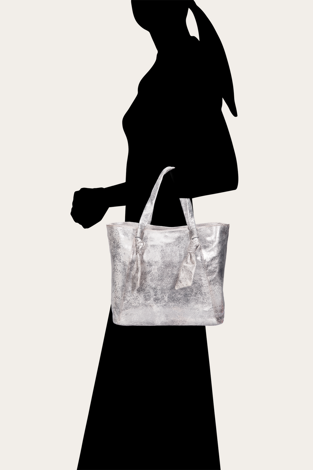 Women's Nora Knotted Tote Bag Cream Metallic