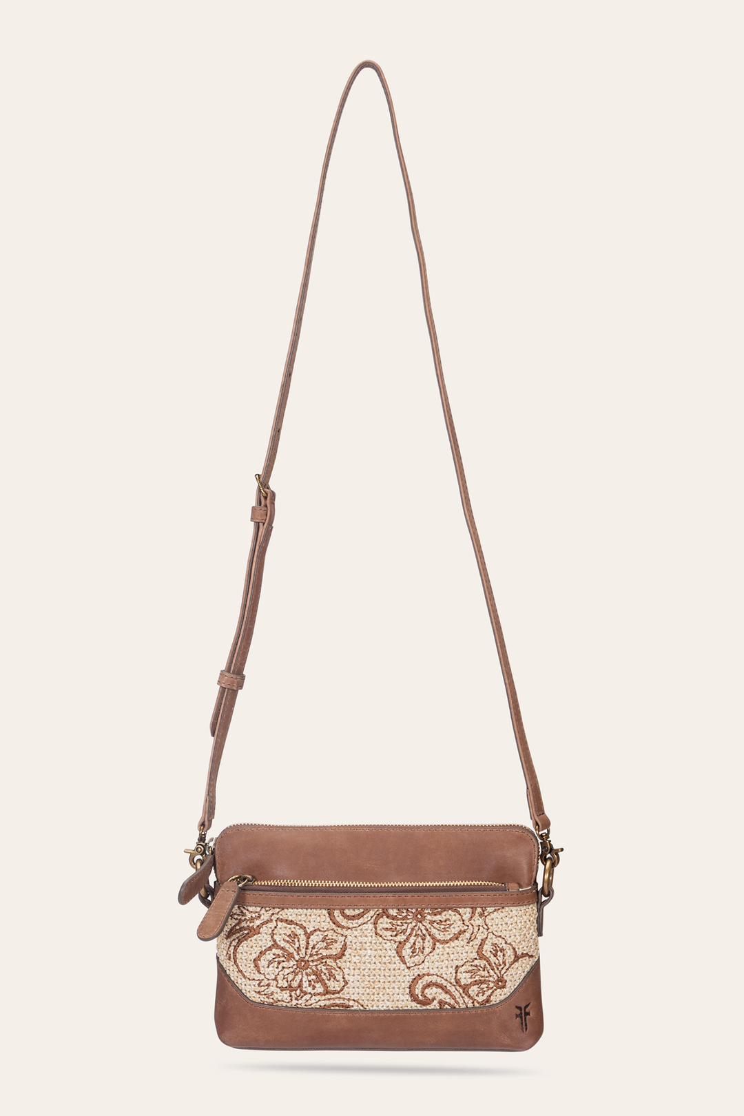 Women's Floral Crossbody Wristlet Wallet Cognac