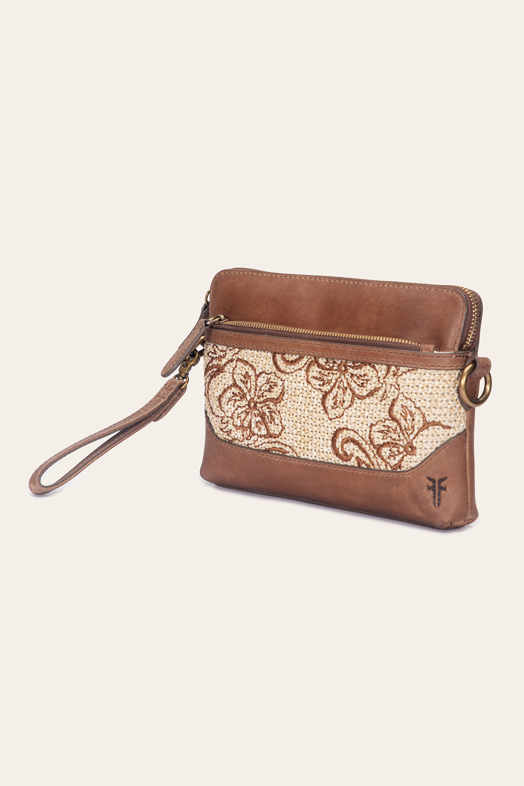 Women's Floral Crossbody Wristlet Wallet Cognac