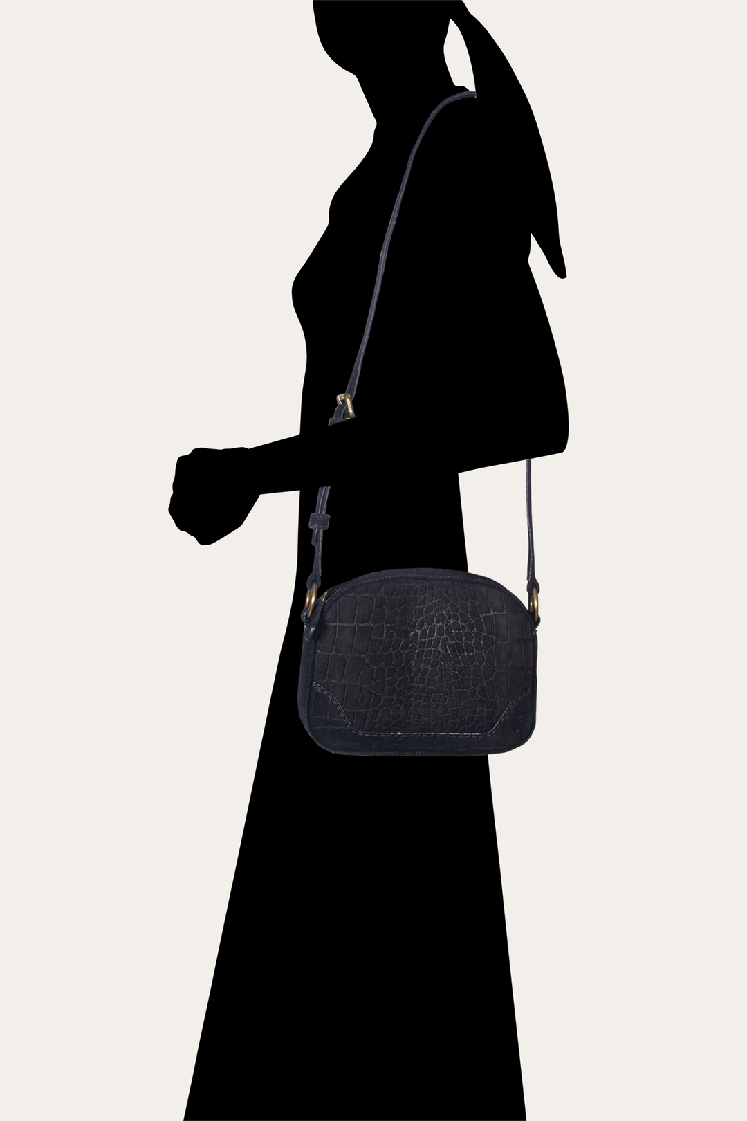 Melissa Black Sueded Croco Camera Black