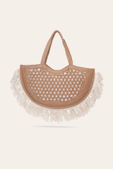 Women's Ella Tassel Tote Bag in Beige Beige