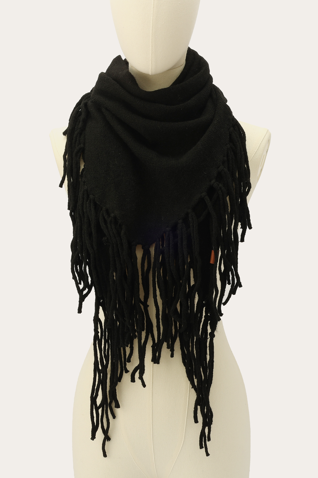 Black Long Fringe Triangle Scarf Black