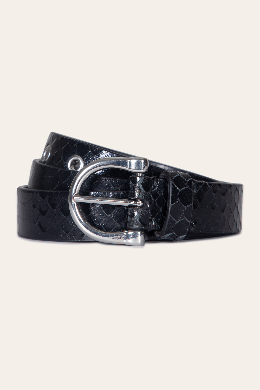 Women’s Black Snake 25mm Horseshoe Buckle Belt With Python Black Snake