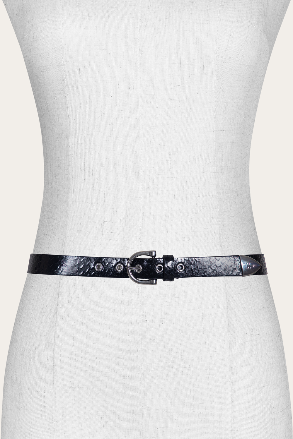 Women’s Black Snake 25mm Horseshoe Buckle Belt With Python Black Snake