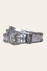 20mm Silver Leather Belt With 3-Piece Buckle Set Silver