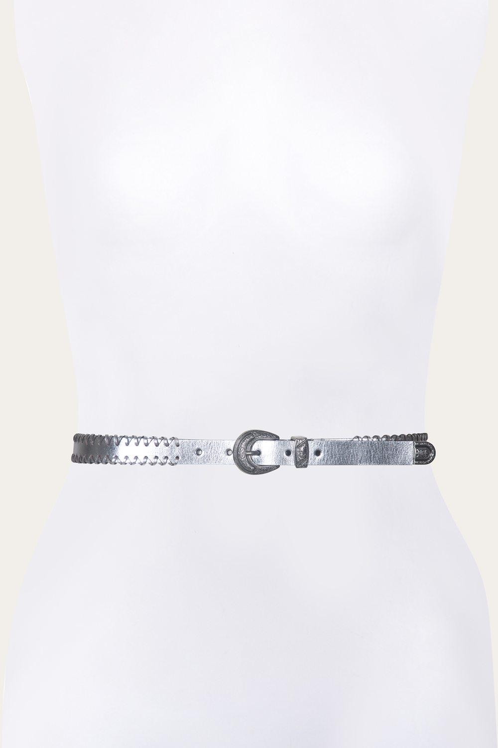 20mm Silver Leather Belt With 3-Piece Buckle Set Silver