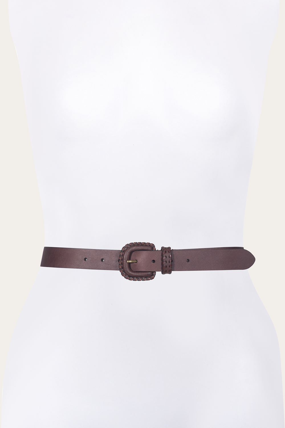 30mm Brown Leather Belt With Covered Buckle Brown