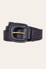 30mm Black Leather Belt With Covered Buckle Black