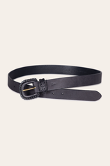 30mm Black Leather Belt With Covered Buckle Black