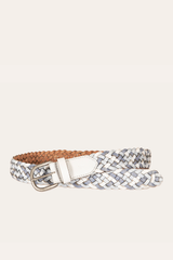 35mm Washed Denim Woven Leather Belt Washed Denim