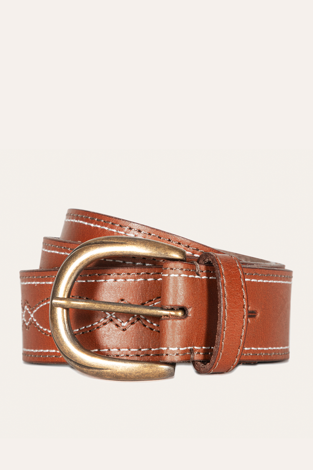 40mm Tan Belt With 2-Tone Stitch Tan