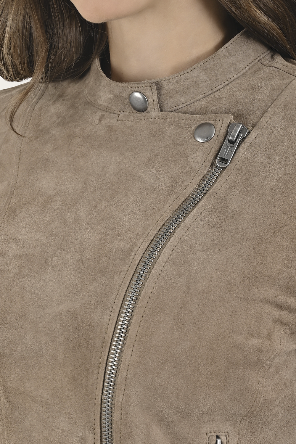 Women’s Taupe Jace Hybrid Biker Racer Suede Jacket Taupe