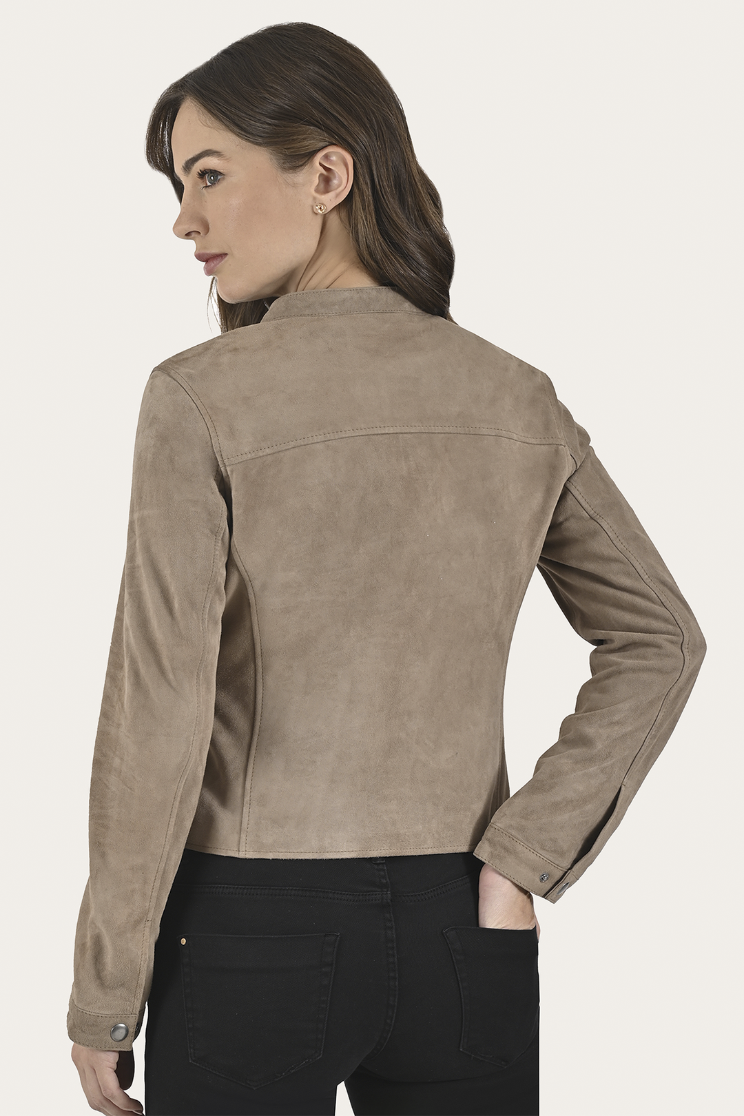 Women’s Taupe Jace Hybrid Biker Racer Suede Jacket Taupe