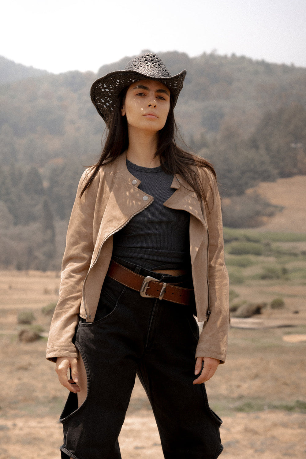 Women’s Taupe Jace Hybrid Biker Racer Suede Jacket Taupe