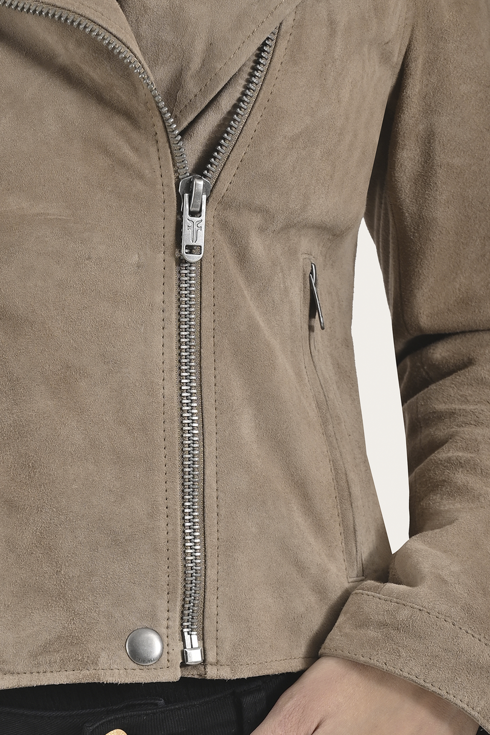 Women’s Taupe Jace Hybrid Biker Racer Suede Jacket Taupe