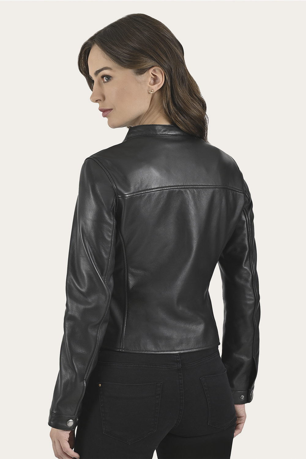 Women’s Black Heathe Leather Racer Jacket Black