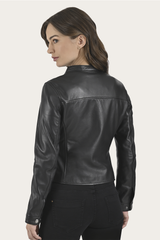 Women’s Black Heathe Leather Racer Jacket Black