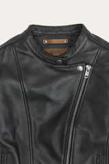 Women’s Black Heathe Leather Racer Jacket Black
