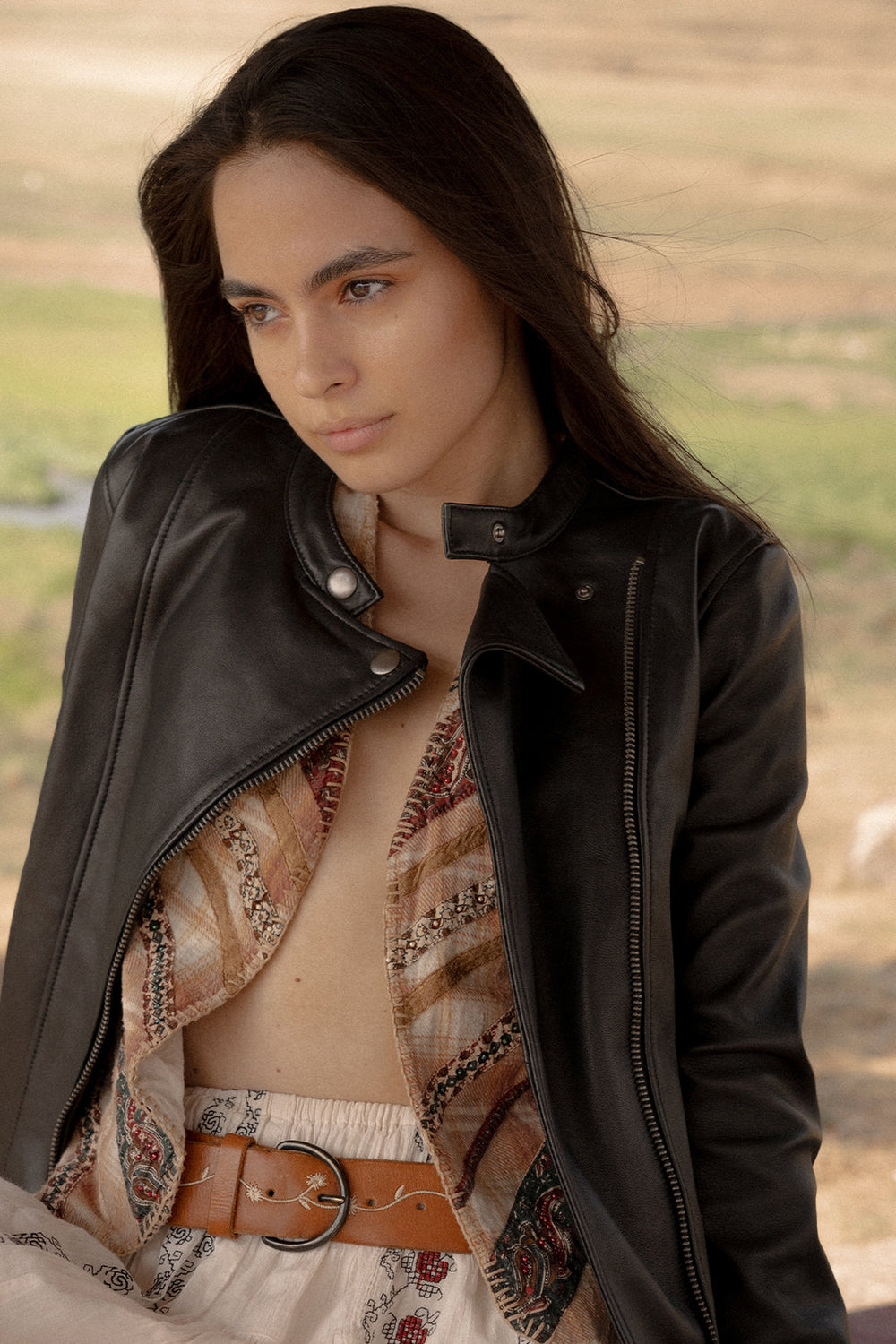 Women’s Black Heathe Leather Racer Jacket Black