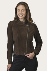 Women’s Dark Brown Cassidy Aged Lamb Leather Biker Jacket Dark Brown