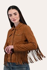 Women’s Medium Brown Nash Fringed Suede Trucker Jacket Medium Brown