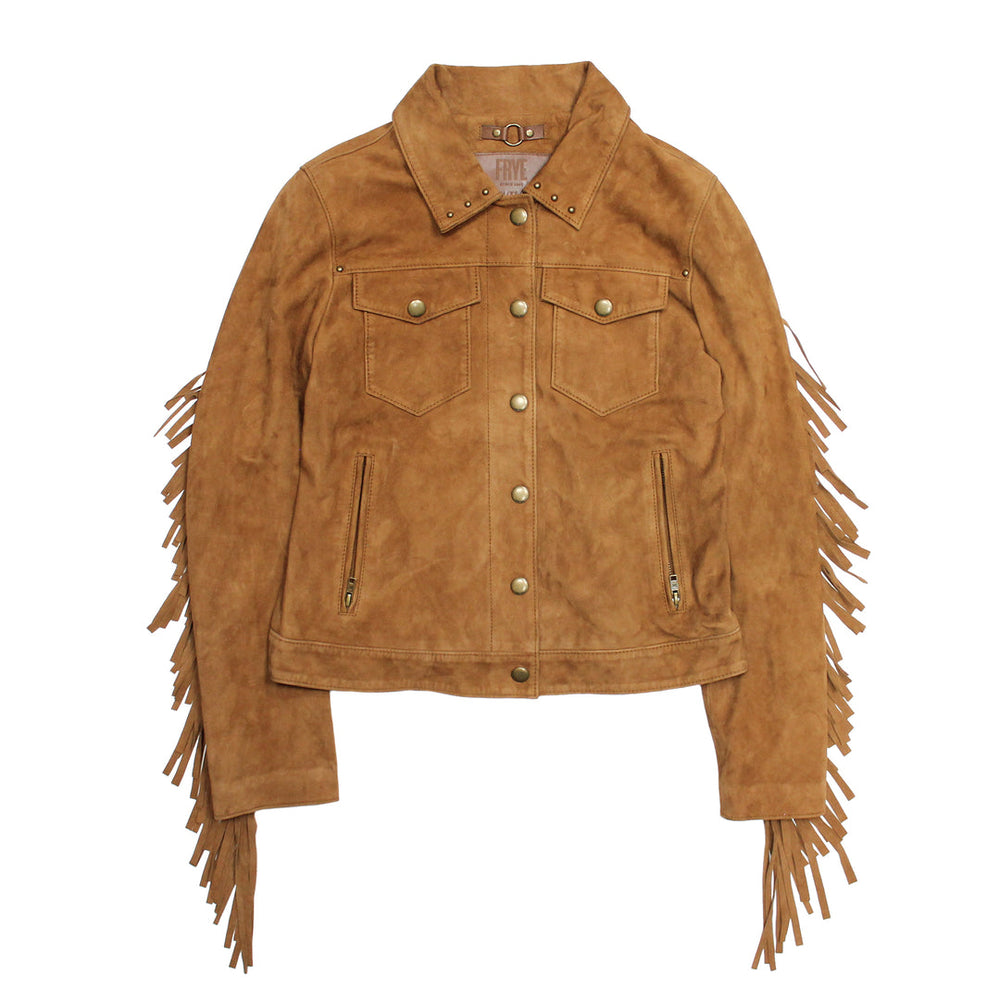 Women’s Medium Brown Nash Fringed Suede Trucker Jacket Medium Brown