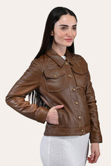 Women’s Medium Brown Callum Trucker Leather Jacket Medium Brown