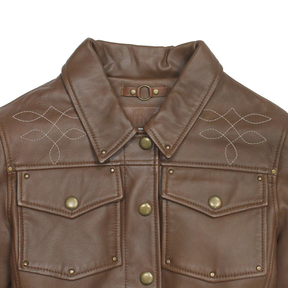 Women’s Medium Brown Callum Trucker Leather Jacket Medium Brown
