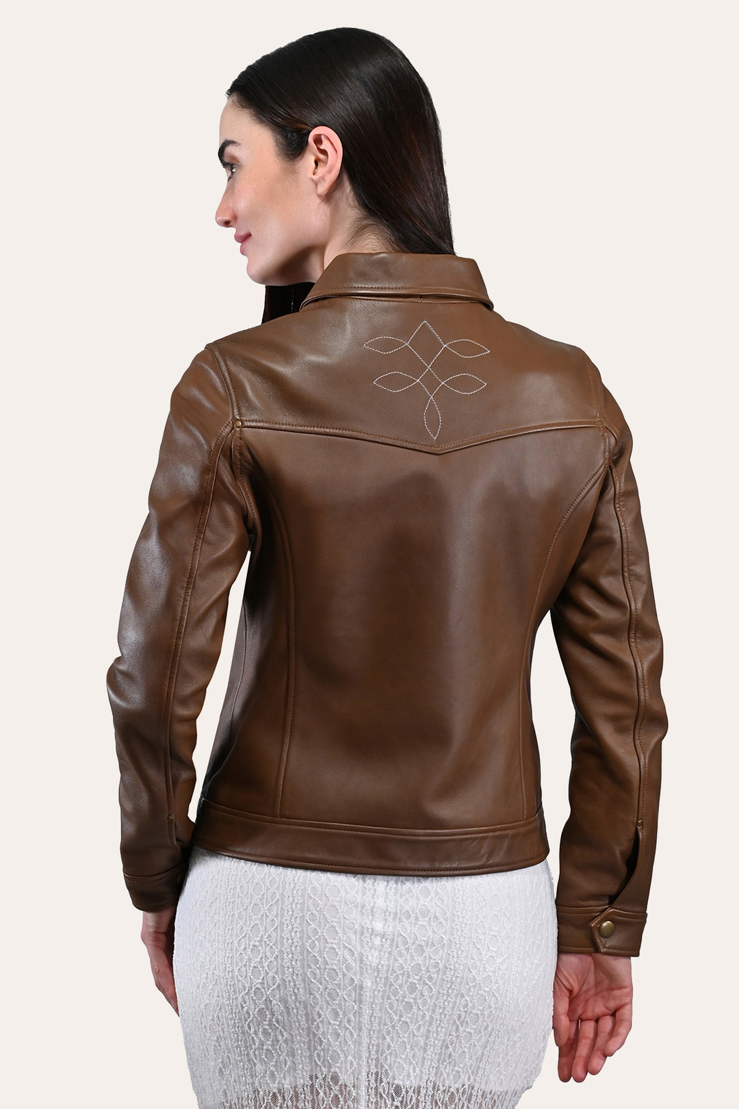 Women’s Medium Brown Callum Trucker Leather Jacket Medium Brown