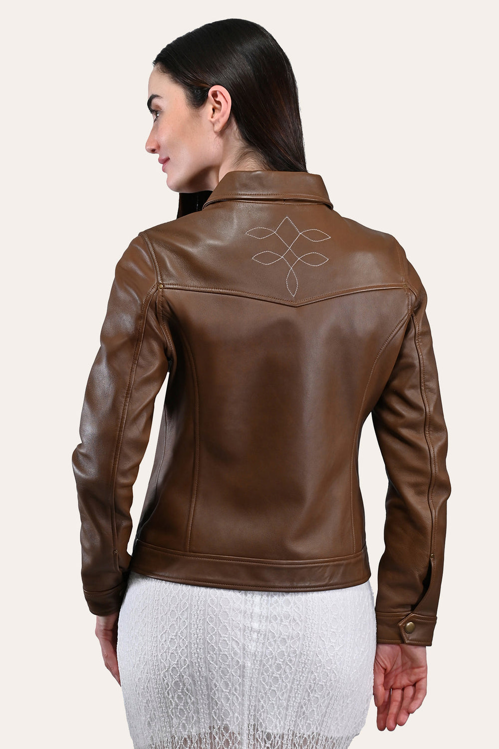 Women’s Medium Brown Callum Trucker Leather Jacket Medium Brown