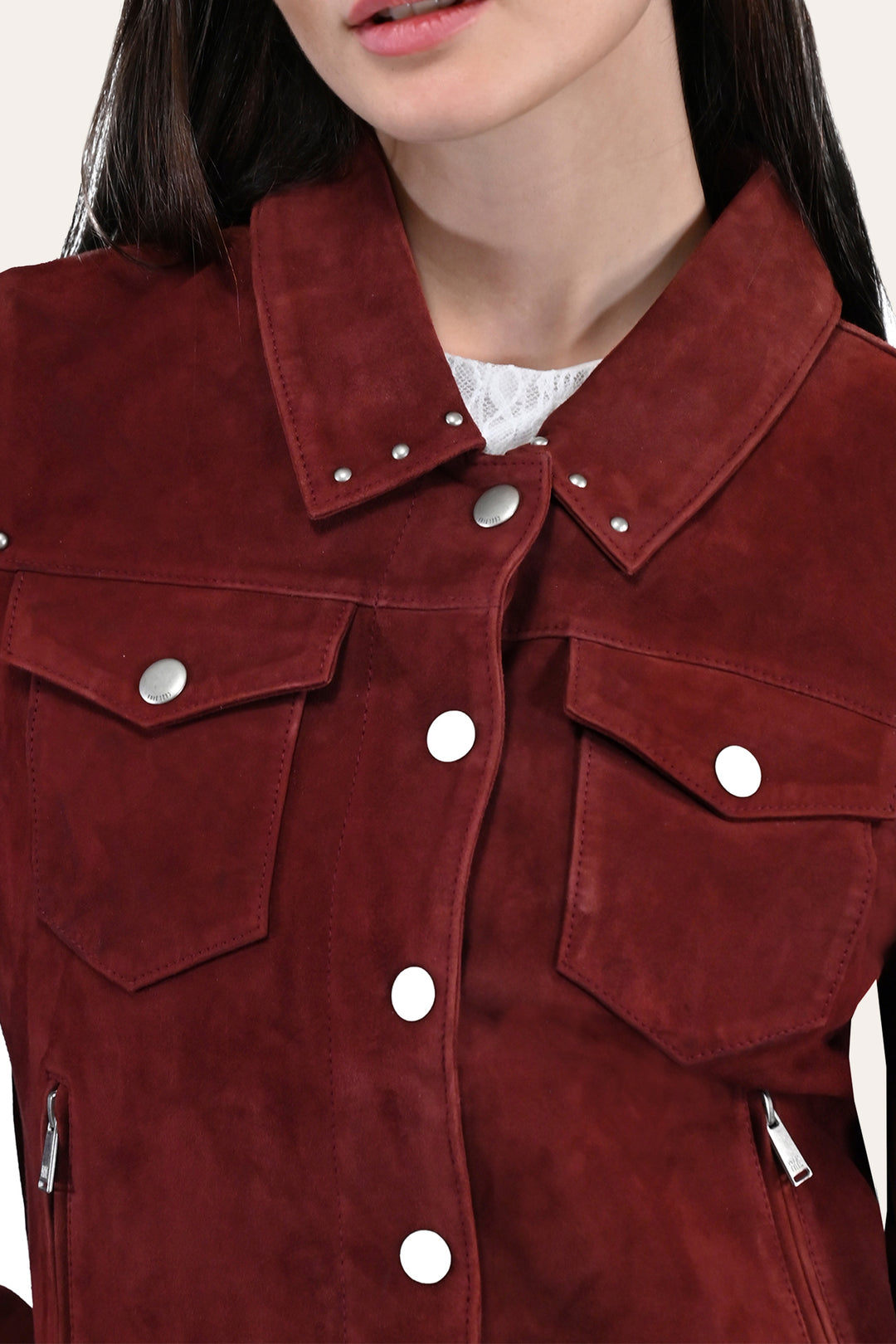 Women’s Oxblood Nash Trucker Suede Jacket Oxblood