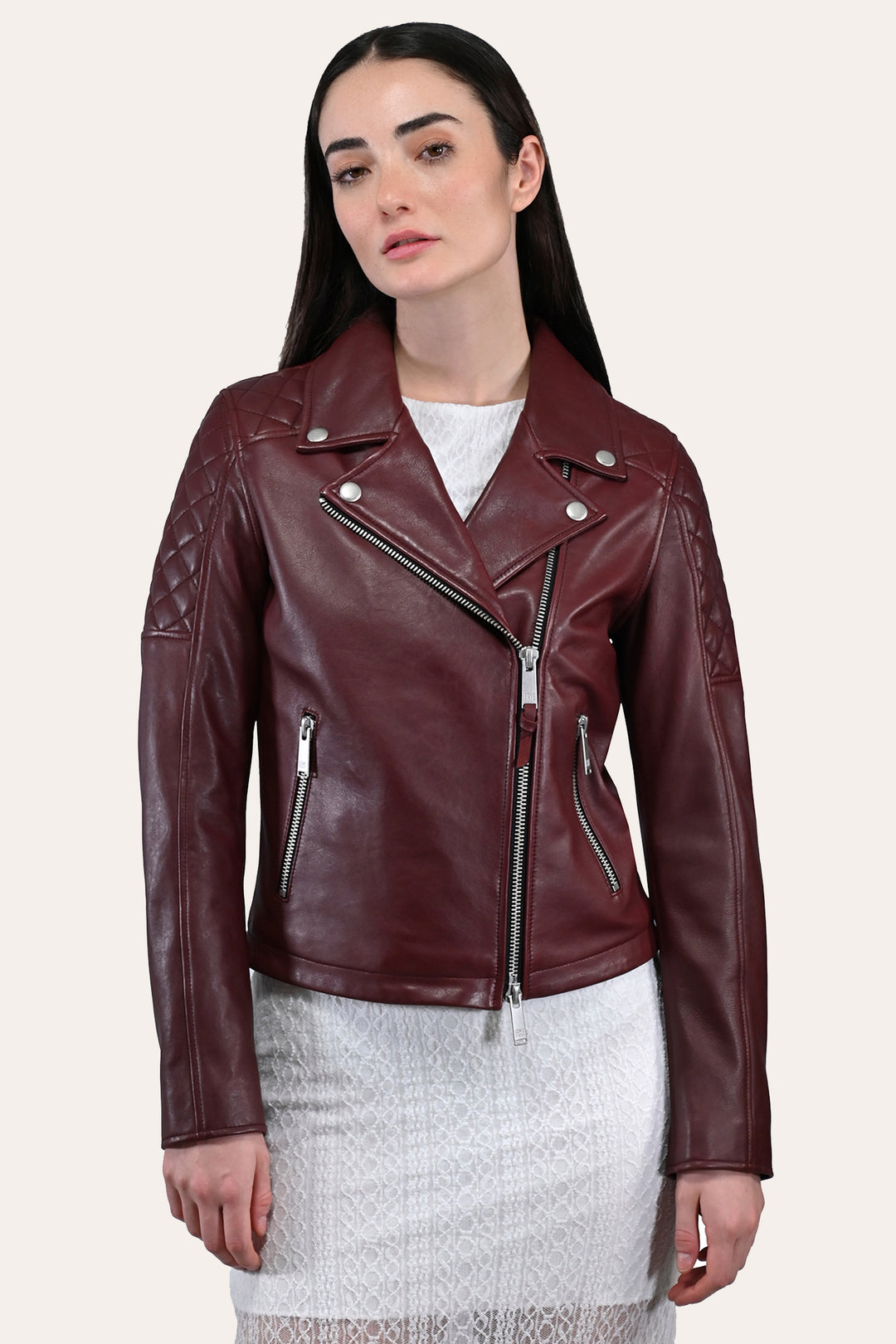 Women’s Oxblood Oklahoma Nappa Leather Biker Jacket Oxblood