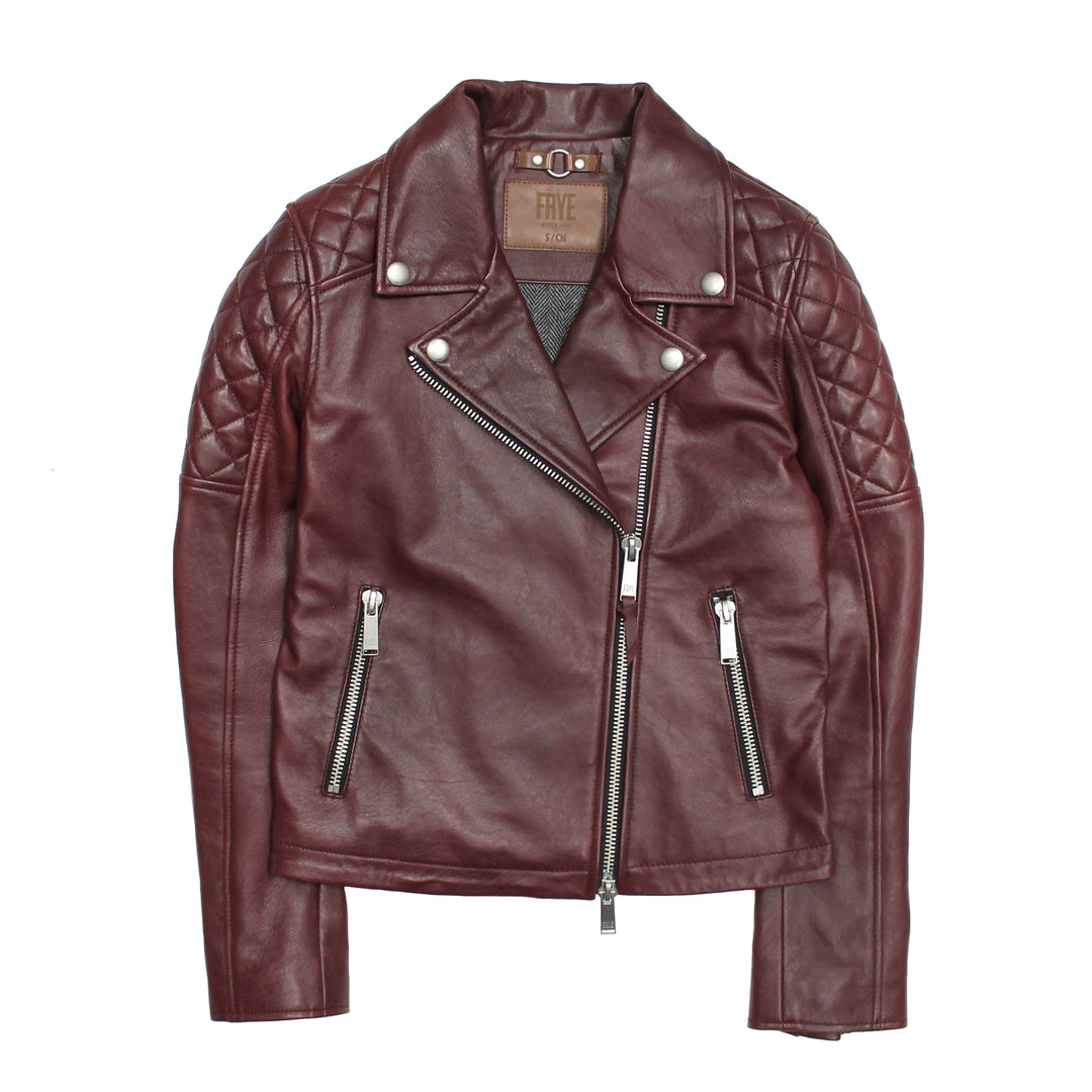 Women’s Oxblood Oklahoma Nappa Leather Biker Jacket Oxblood