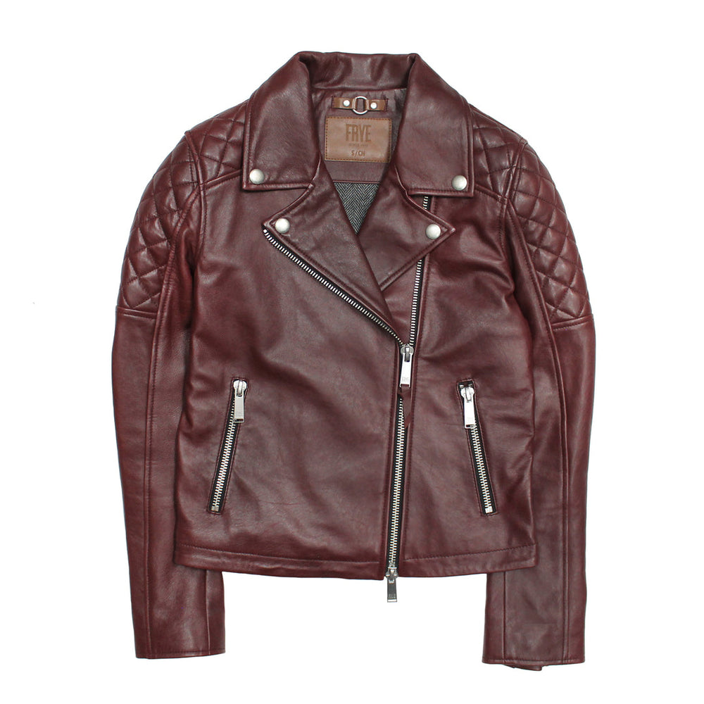 Women’s Oxblood Oklahoma Nappa Leather Biker Jacket Oxblood