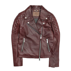 Women’s Oxblood Oklahoma Nappa Leather Biker Jacket Oxblood