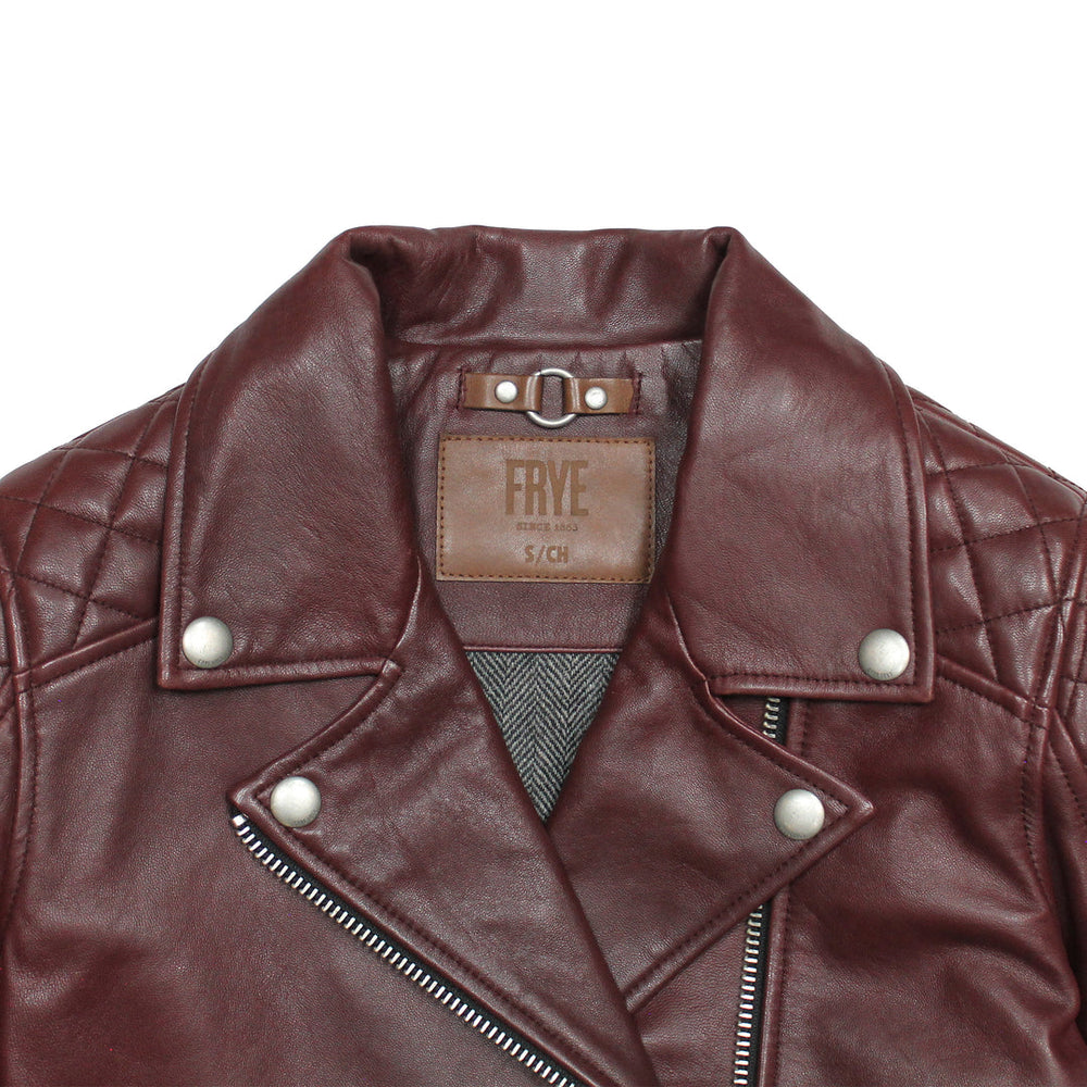 Women’s Oxblood Oklahoma Nappa Leather Biker Jacket Oxblood