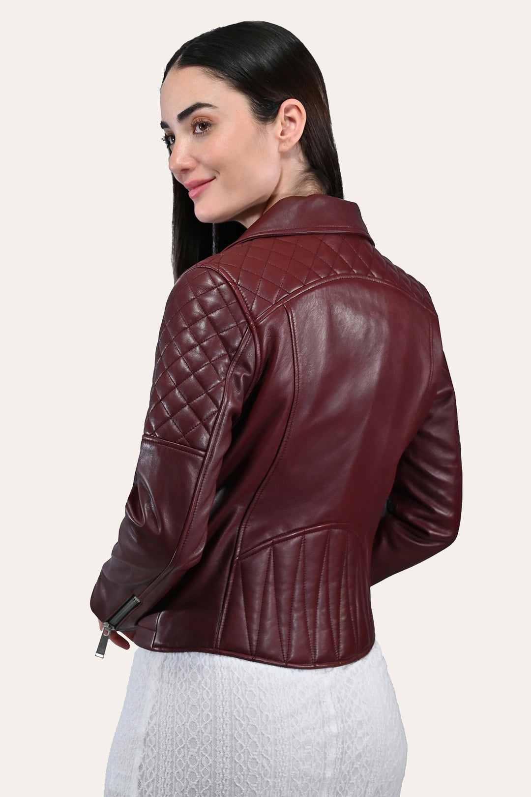 Women’s Oxblood Oklahoma Nappa Leather Biker Jacket Oxblood