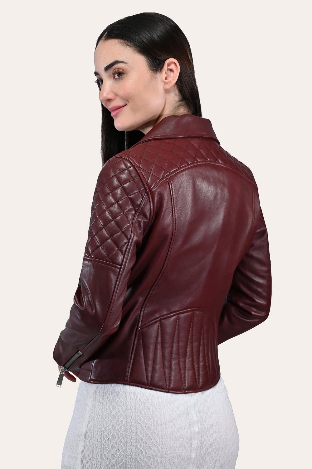Women’s Oxblood Oklahoma Nappa Leather Biker Jacket Oxblood