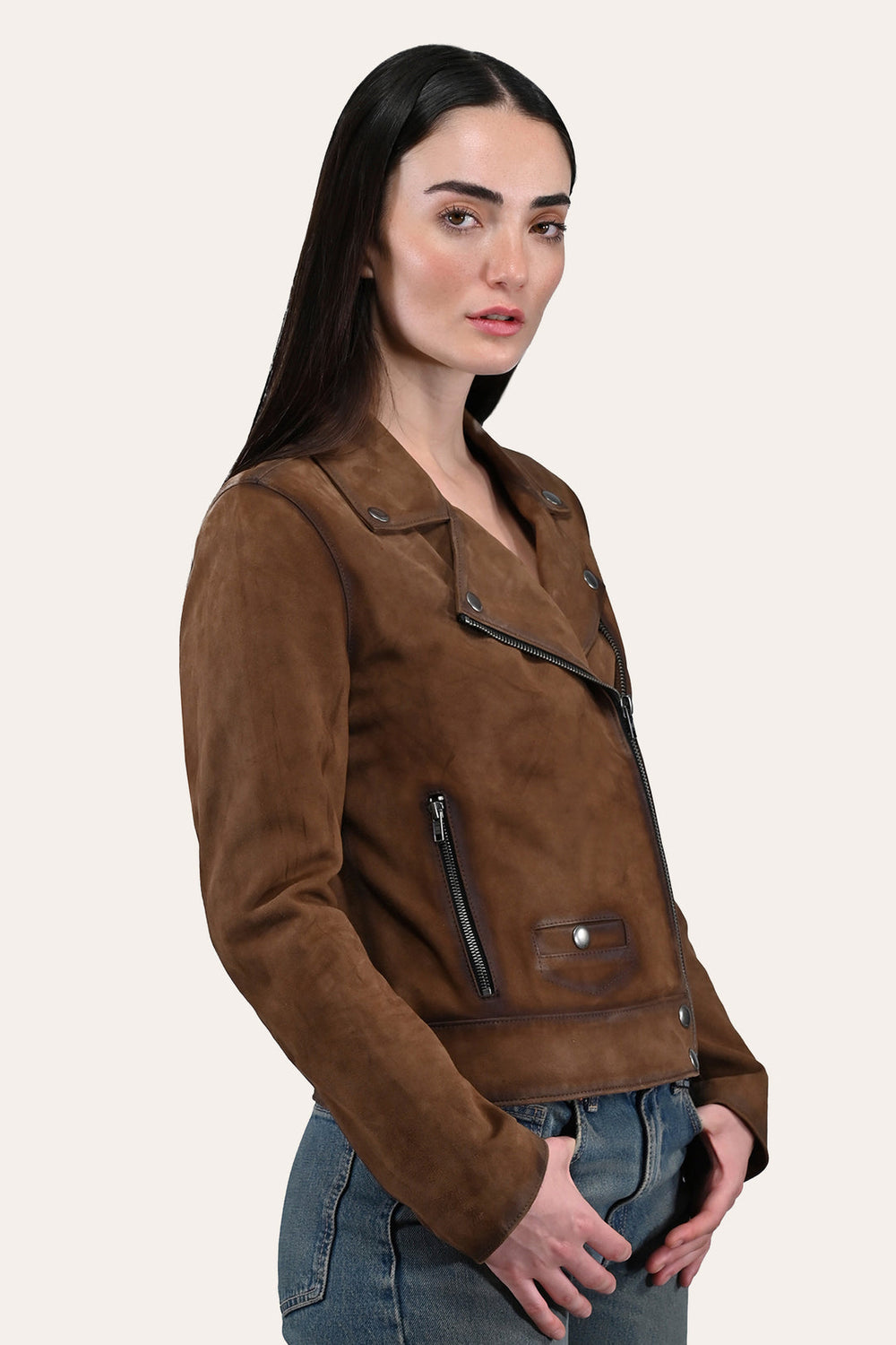 Women’s Dark Taupe Oakley Vintage Suede Biker Jacket Dark taupe