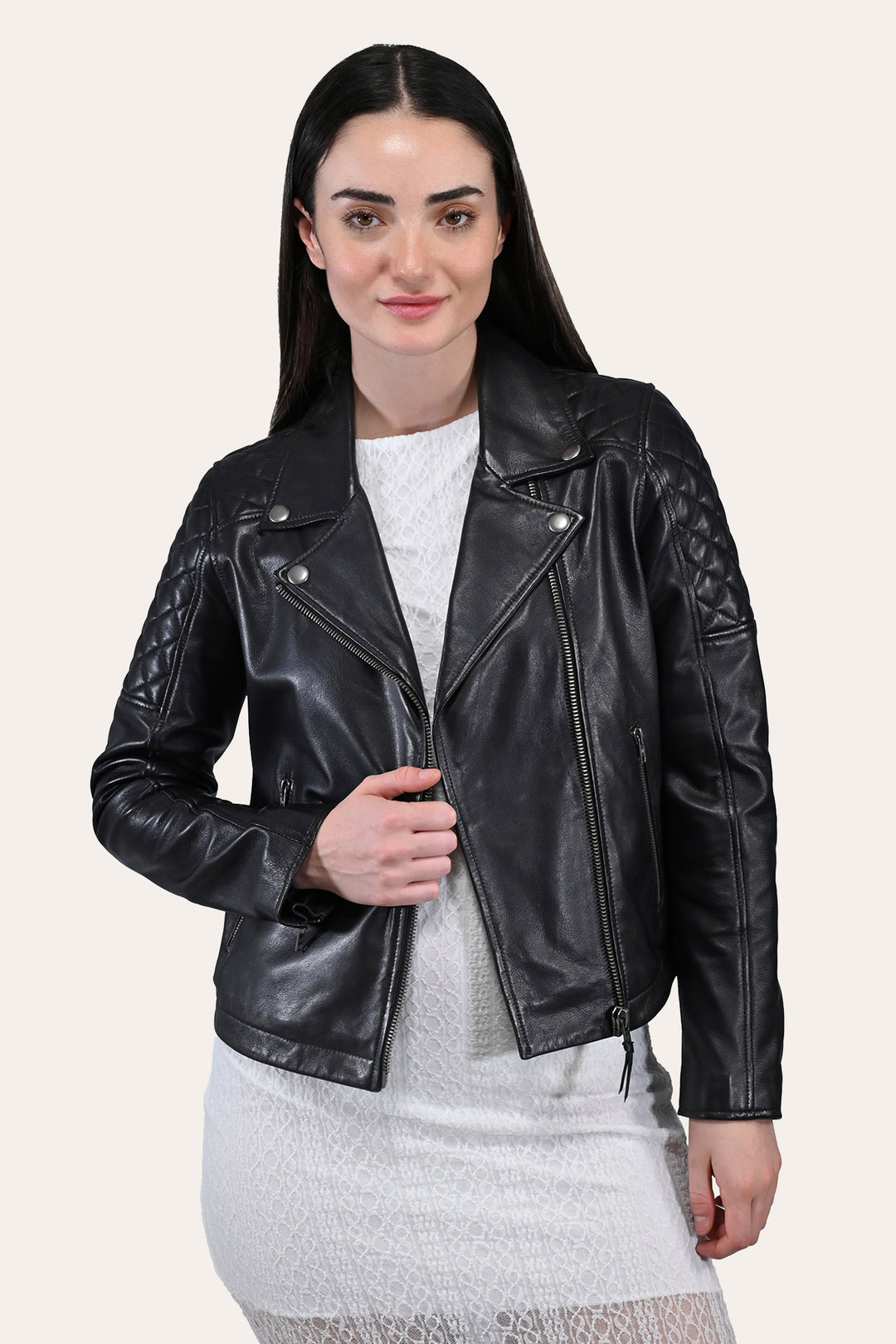 Women’s Black Oklahoma Biker Leather Jacket Black