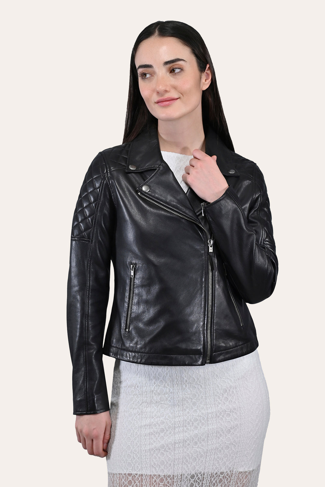 Women’s Black Oklahoma Biker Leather Jacket Black
