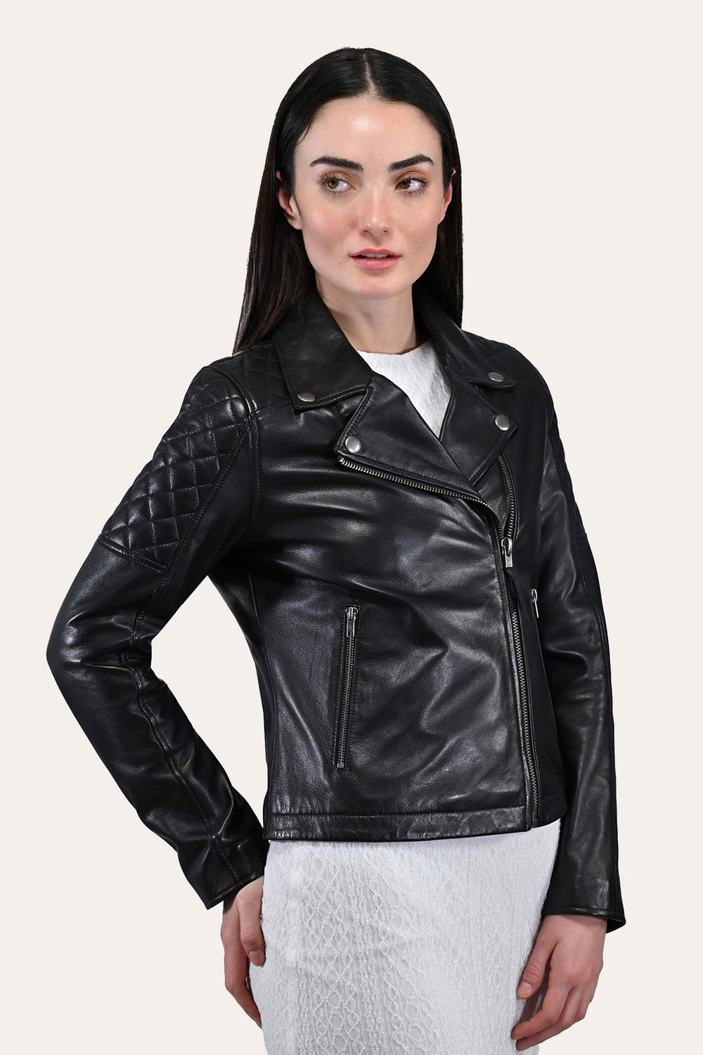 Women’s Black Oklahoma Biker Leather Jacket Black