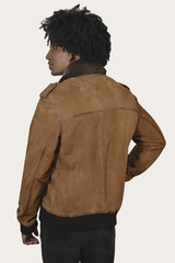 Men’s Middle Brown Jethro Shearling Flight Suede Jacket Middle Brown