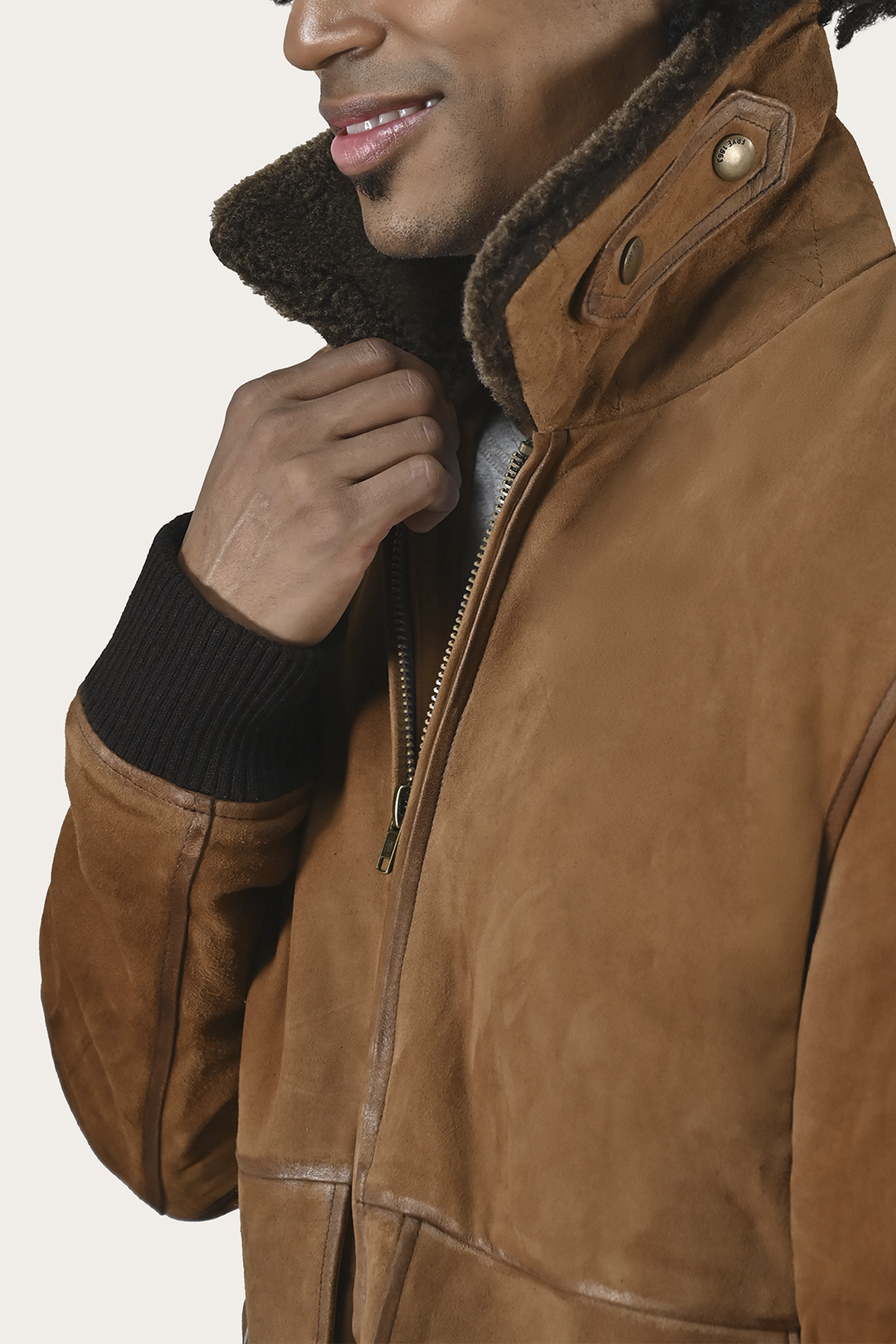 Men’s Middle Brown Jethro Shearling Flight Suede Jacket Middle Brown