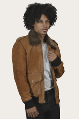Men’s Middle Brown Jethro Shearling Flight Suede Jacket Middle Brown
