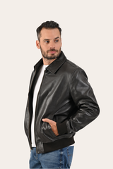 Men’s Dark Brown Dusty Trucker Leather Jacket Dark Brown