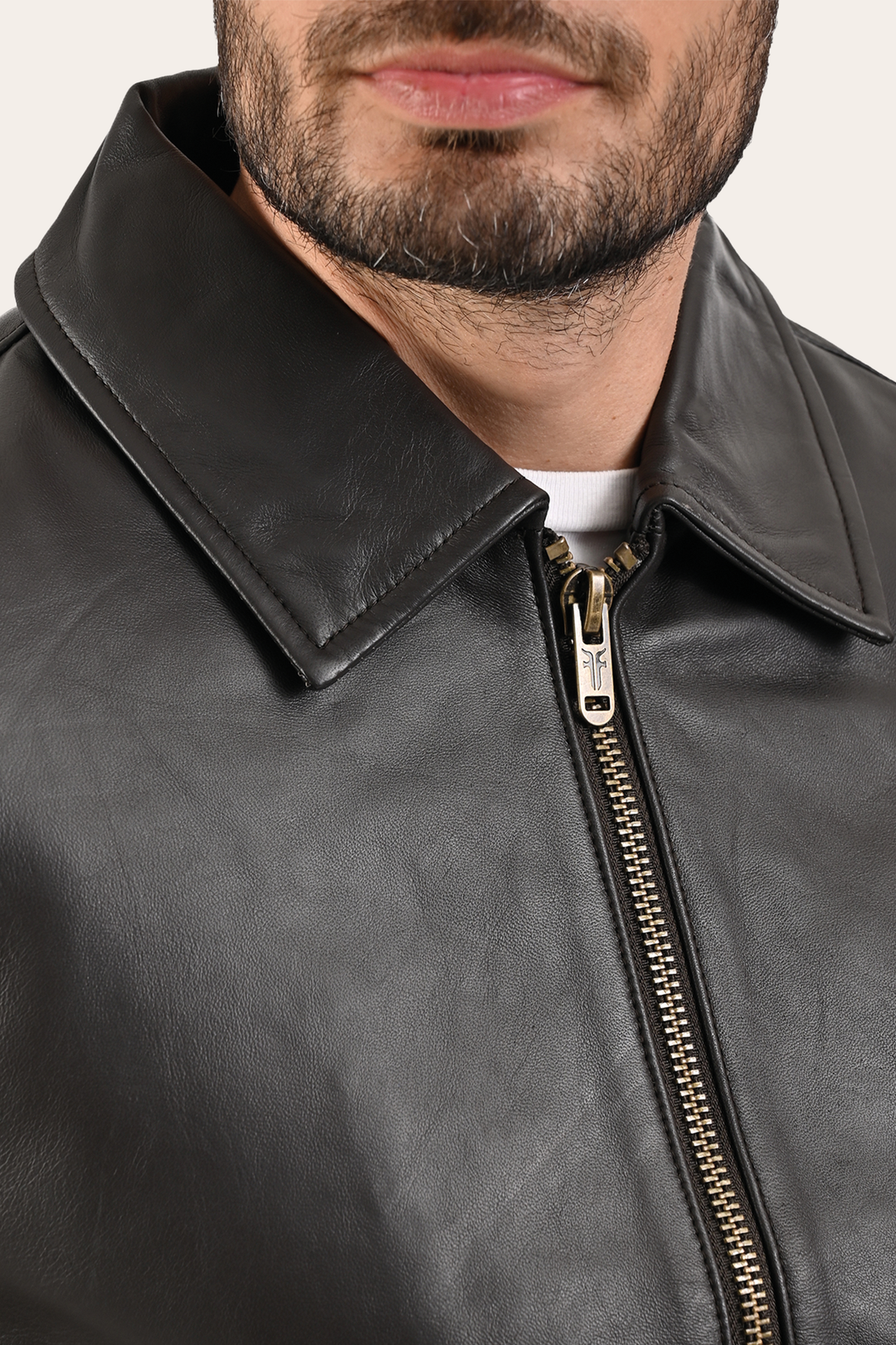 Men’s Dark Brown Dusty Trucker Leather Jacket Dark Brown
