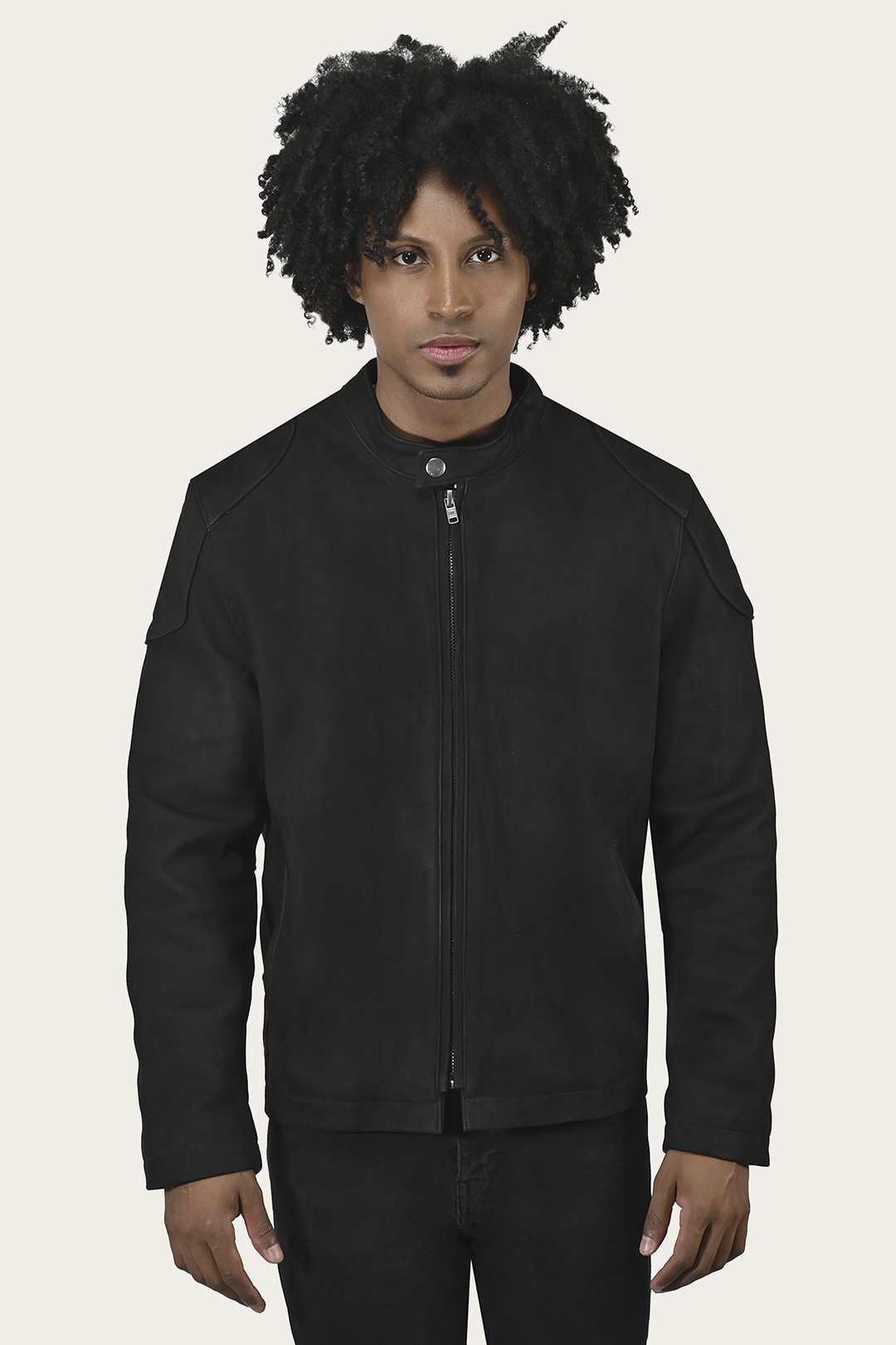 Men’s Black Gannon Lamb Leather Racer Jacket Black