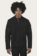 Men’s Black Gannon Lamb Leather Racer Jacket Black