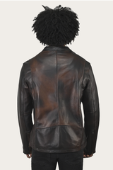 Men’s Cognac Black Huck Cowhide Racer Leather Jacket Cognac Black